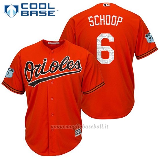 Maglia Baseball Uomo Baltimore Orioles 6 Jonathan Schoop Arancione 2017 Allenamento Primaverile Cool Base Giocatore